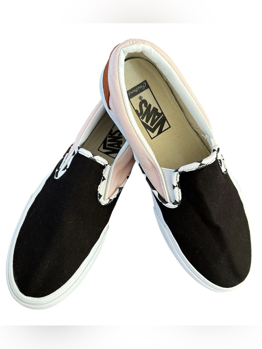 Vans | Womens Black/Pink Platform Slip-On Sneakers Brown ‘Be Real’ Heel Logo 8.5
